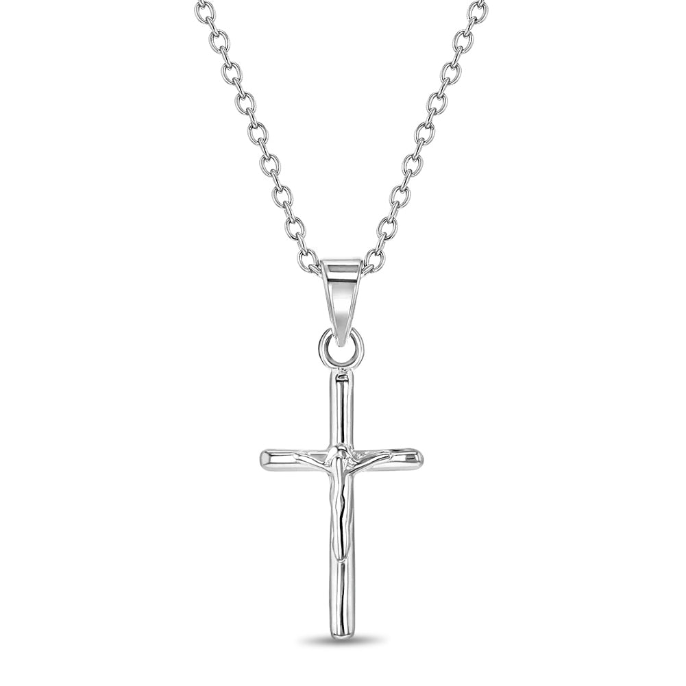 Modern Crucifix Cross 17mm Toddler/Kids/Girls Necklace Religious - Sterling Silver