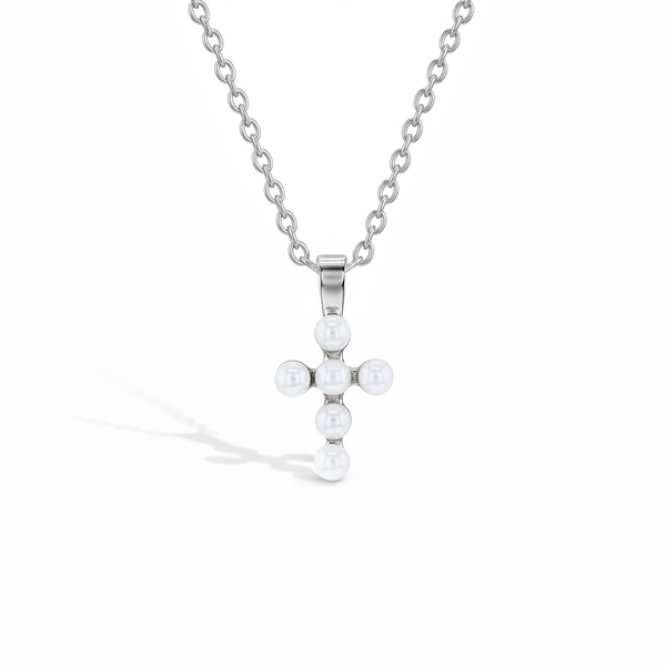 Tiny Pearl Cross Toddler Pendant Necklace