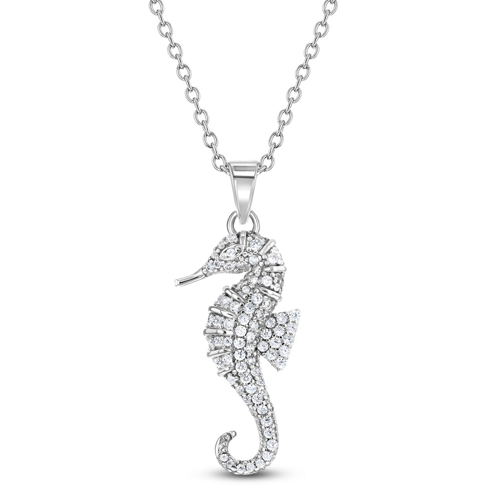 CZ Seahorse Preteen / Teen Pendant/Necklace - Sterling Silver