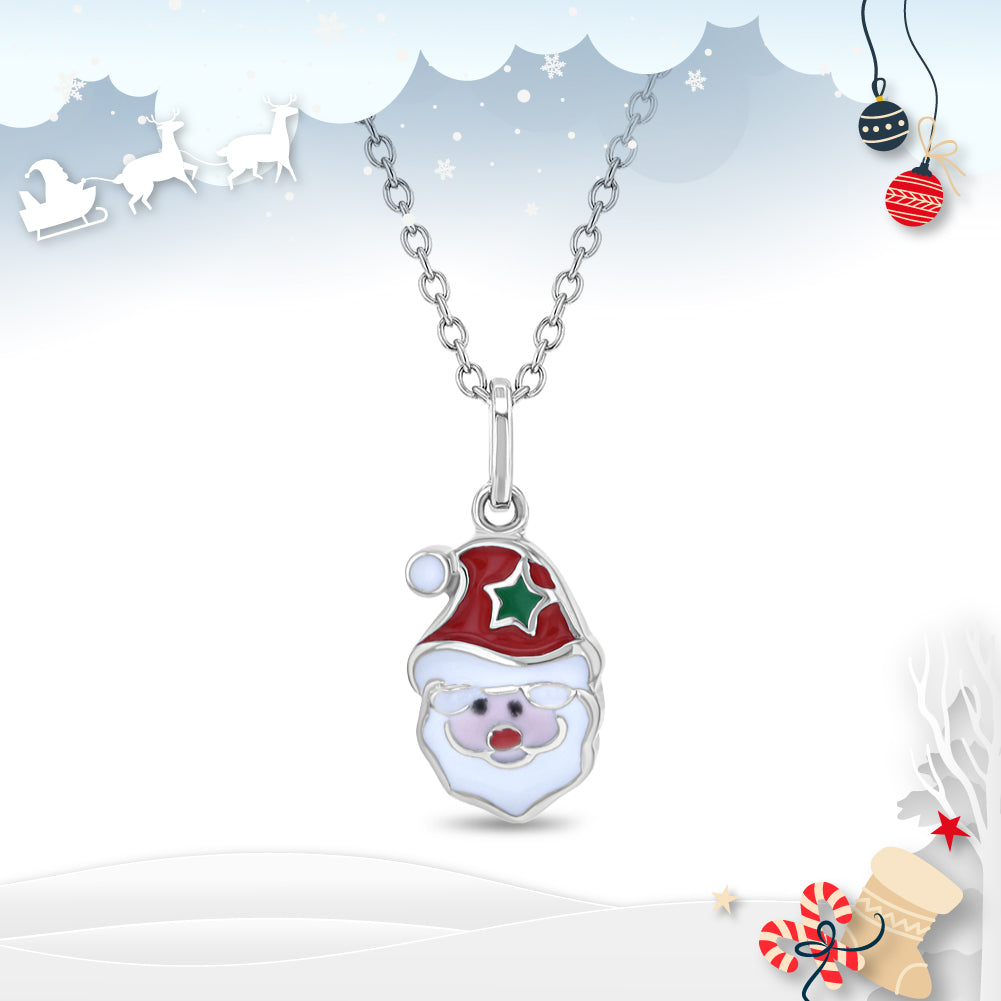 Jolly Christmas Santa Kids / Children's / Girls Pendant/Necklace Enamel - Sterling Silver