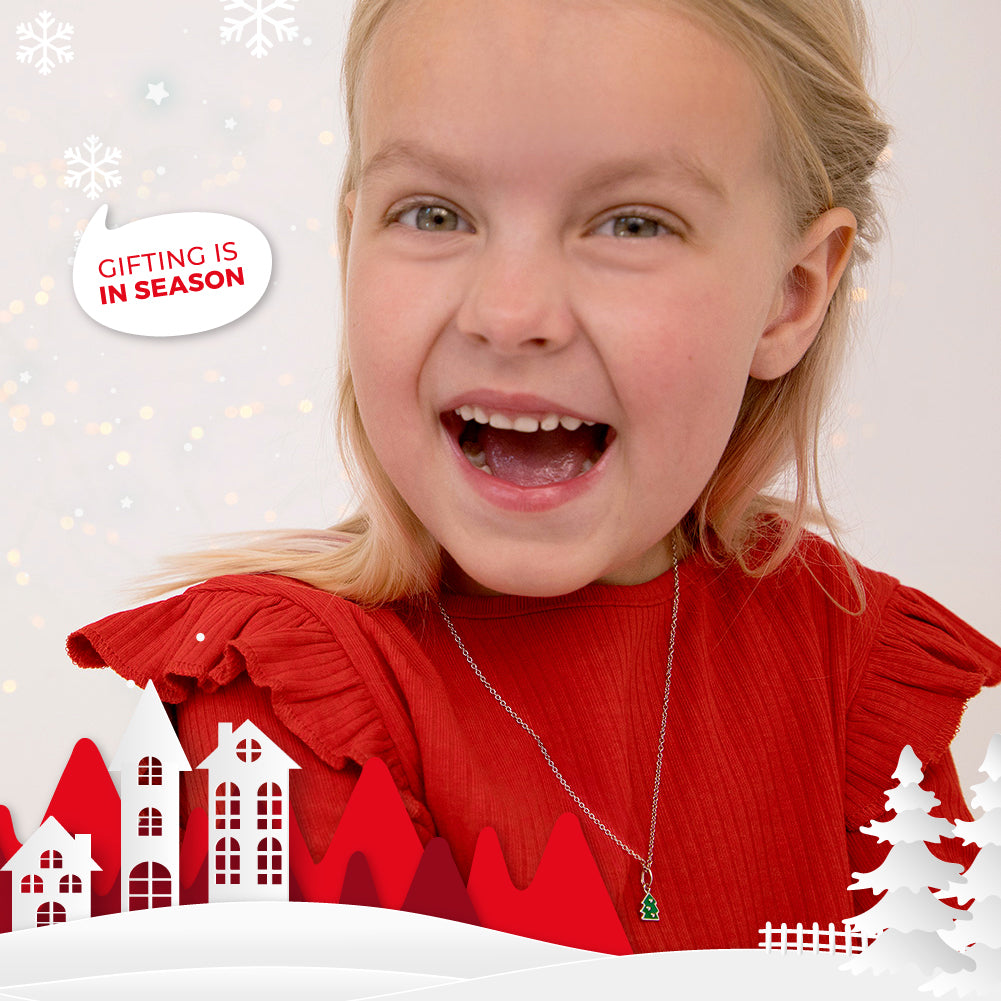 Festive Christmas Tree Kids / Children's / Girls Pendant/Necklace Enamel - Sterling Silver
