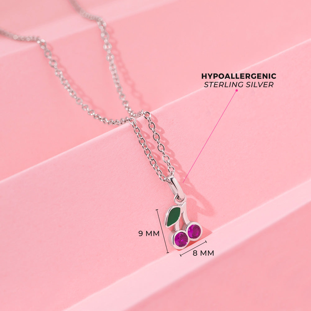 Glittering Cherries Kids / Children's / Girls Pendant/Necklace Enamel - Sterling Silver