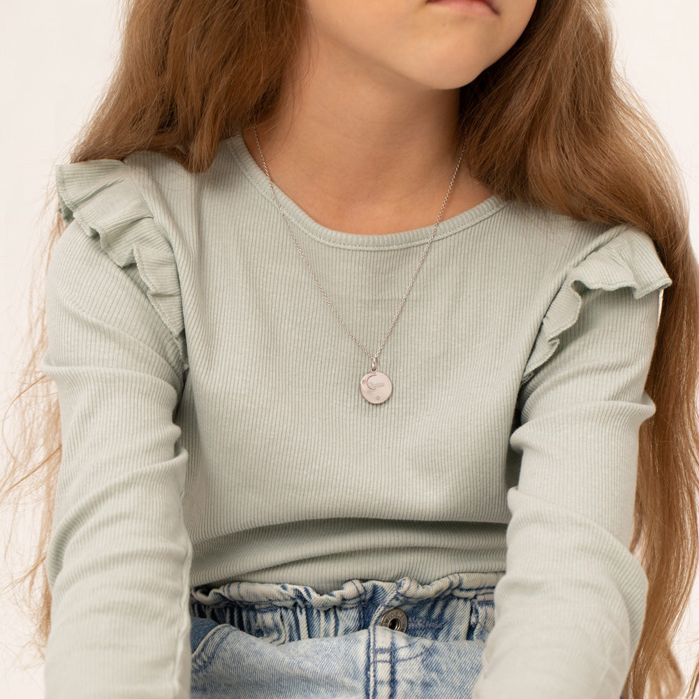 Celestial Crescent Moon Engravable Girls Pendant/Necklace - Sterling Silver