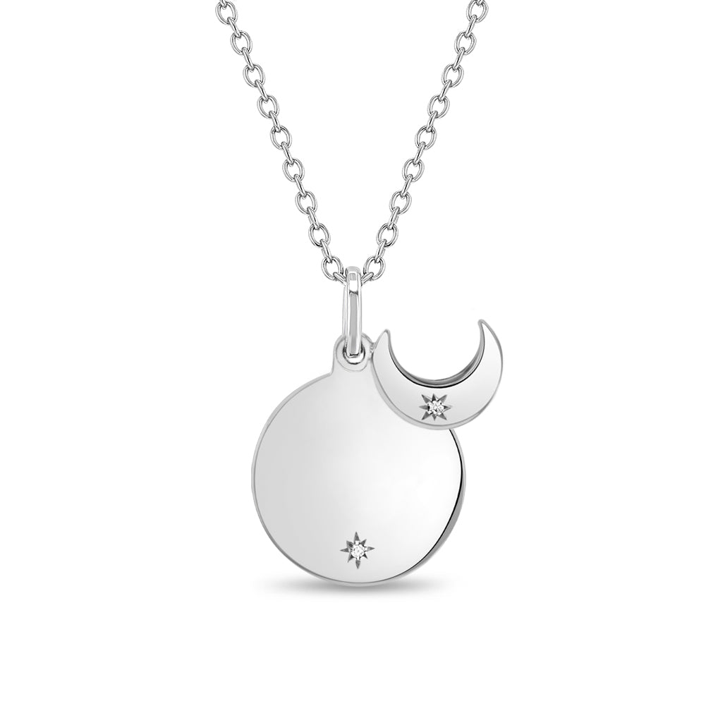 Celestial Crescent Moon Engravable Girls Pendant/Necklace - Sterling Silver