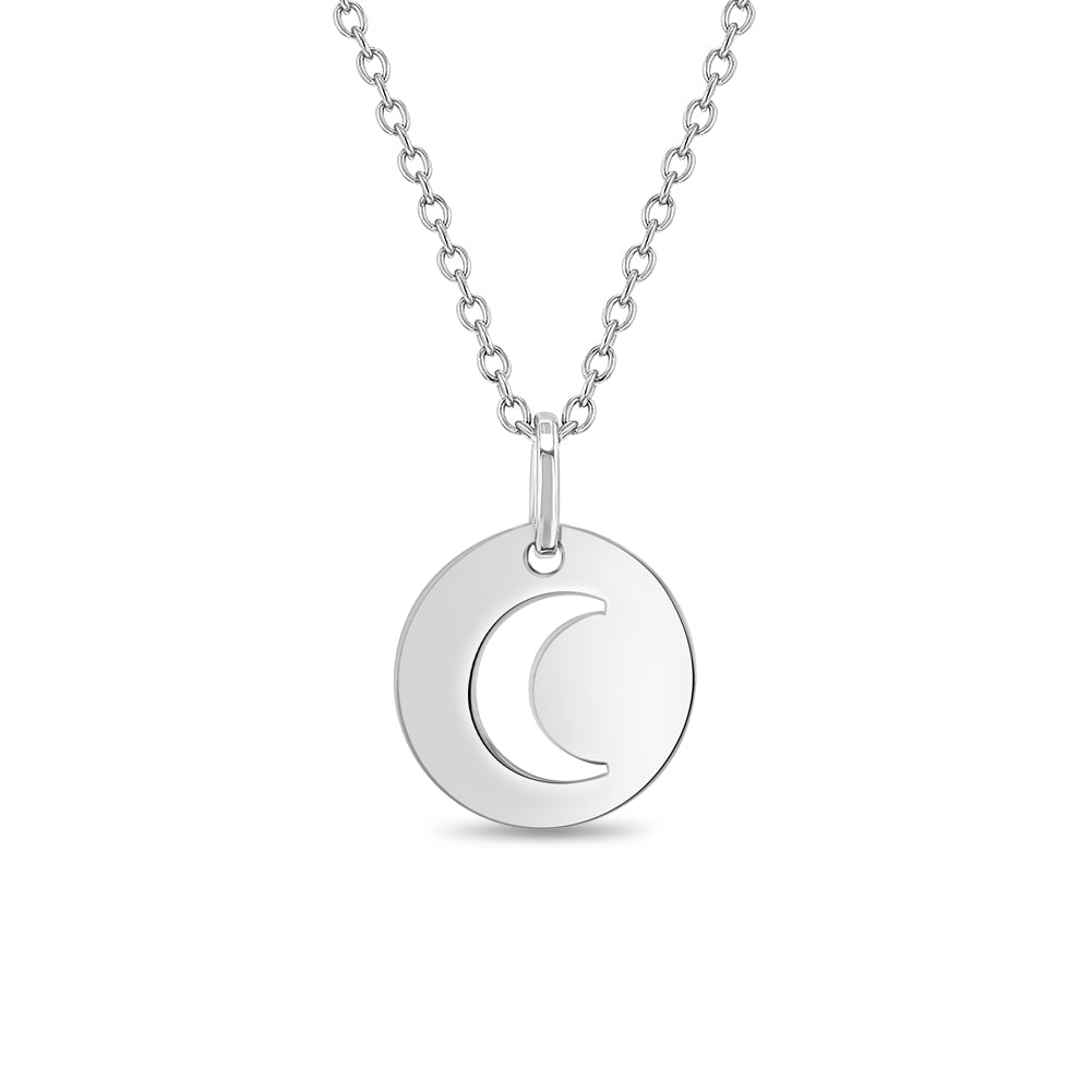 Round Moon Cutout Kids / Children's / Girls Pendant/Necklace - Sterling Silver