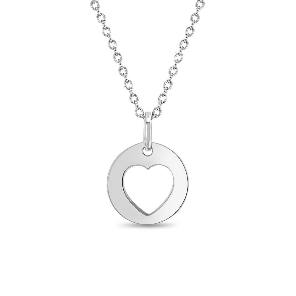 Round Heart Cutout Kids / Children's / Girls Pendant/Necklace - Sterling Silver