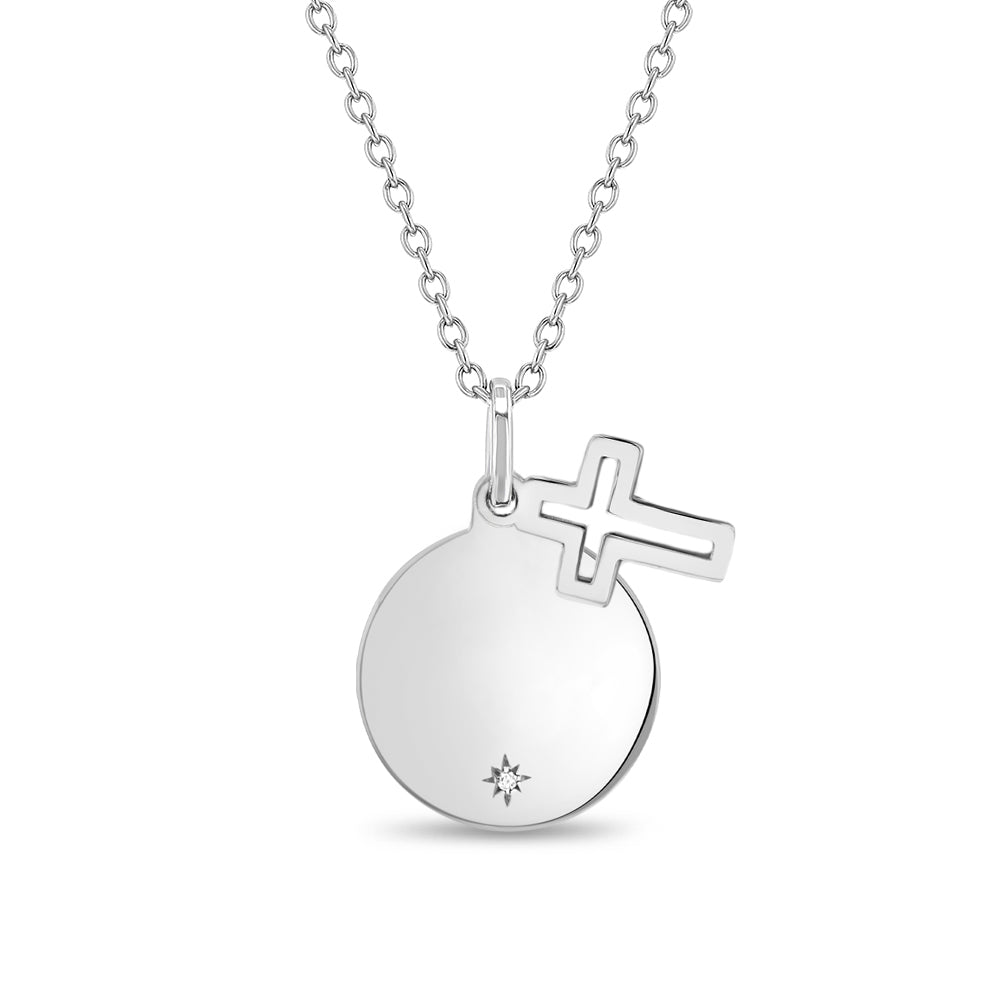 Cross Charm Engravable Kids / Girls Pendant/Necklace - Sterling Silver