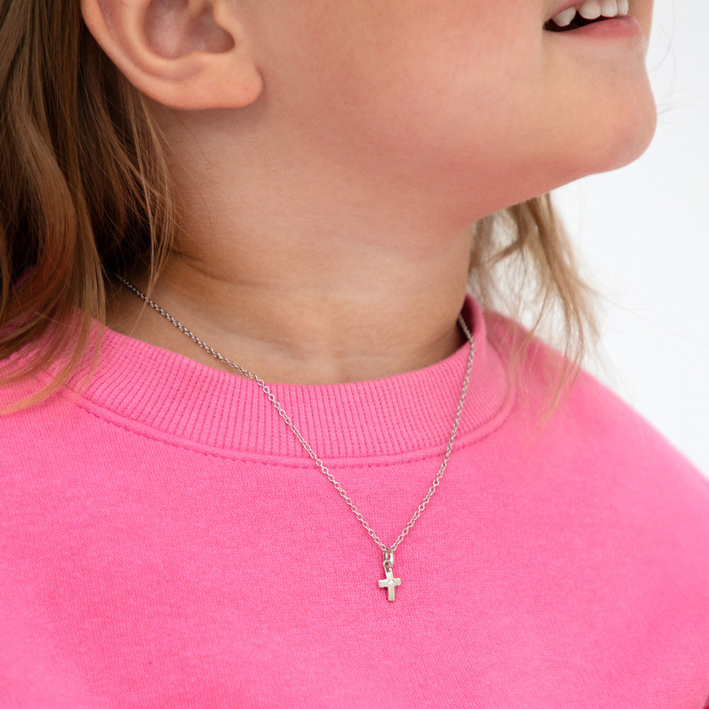 Dazzling CZ Cross  Kids / Children's / Girls Pendant/Necklace - Sterling Silver
