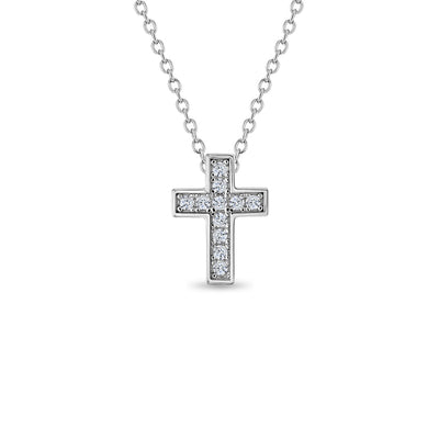 Clear CZ Cross Kids / Children's / Girls Pendant/Necklace Chain Through - Sterling Silver