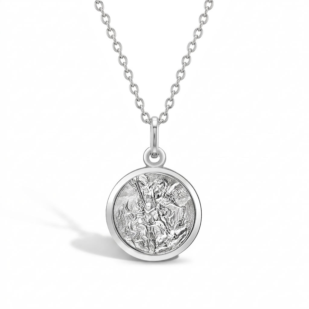 Saint Michael Medal 13mm Toddler/Kids Pendant Necklace Religious - Sterling Silver