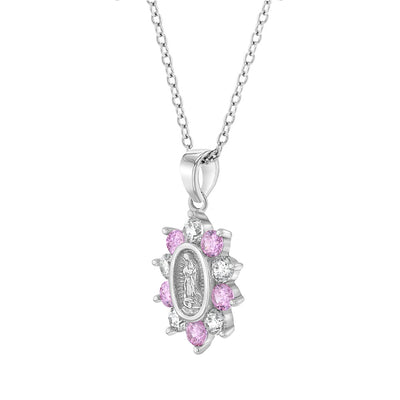 Guadalupe Virgin Mary CZ Kids/Teen Necklace Religious - Sterling Silver