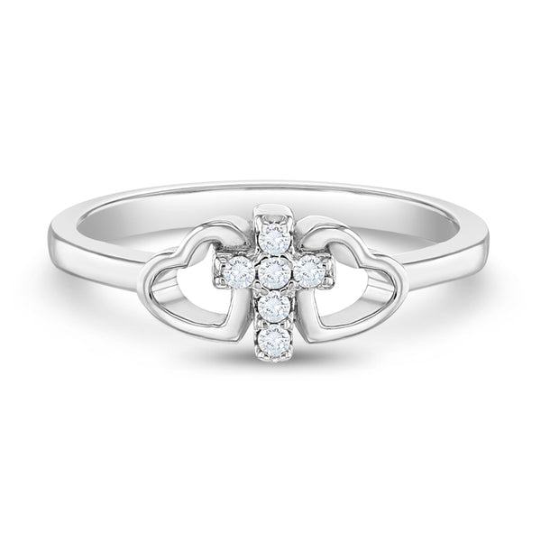 Cross & Heart CZ Girls Ring