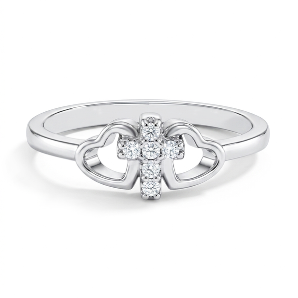 Cross & Heart CZ Girls Ring