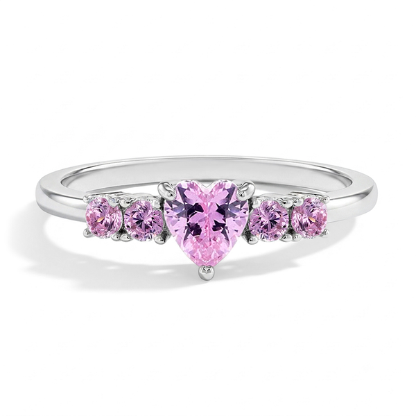 Pink Heart Solitaire Girls Ring