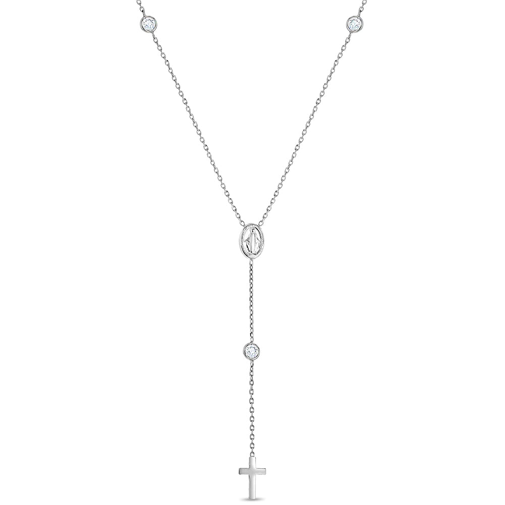Dainty CZ Rosary & Cross Toddler / Kids / Girls Pendant/Necklace Religious - Sterling Silver