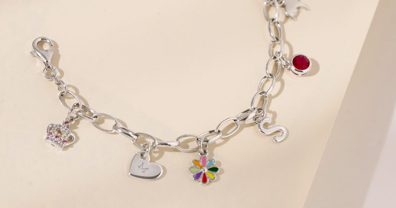 Sterling Silver Childrens Enameled Ladybug Charm Link Bracelet - PG91321