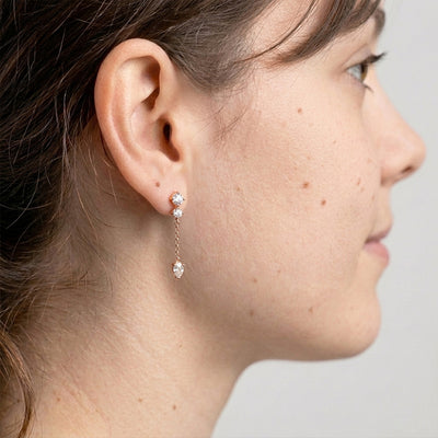 14k Gold Dangle CZ Teen Earrings Safety Screw Back