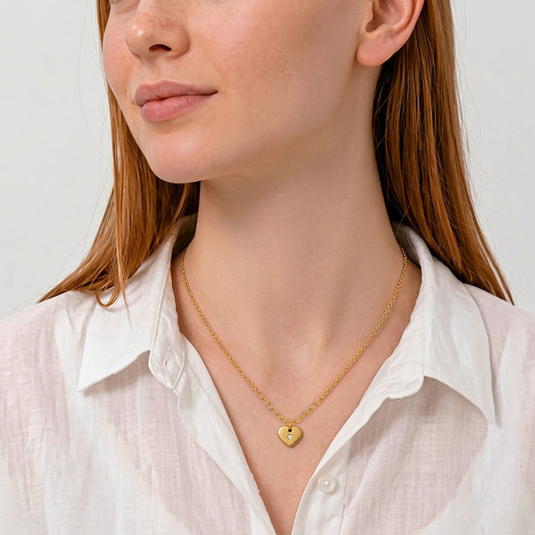 14k Heart Pendant CZ Teens Necklace