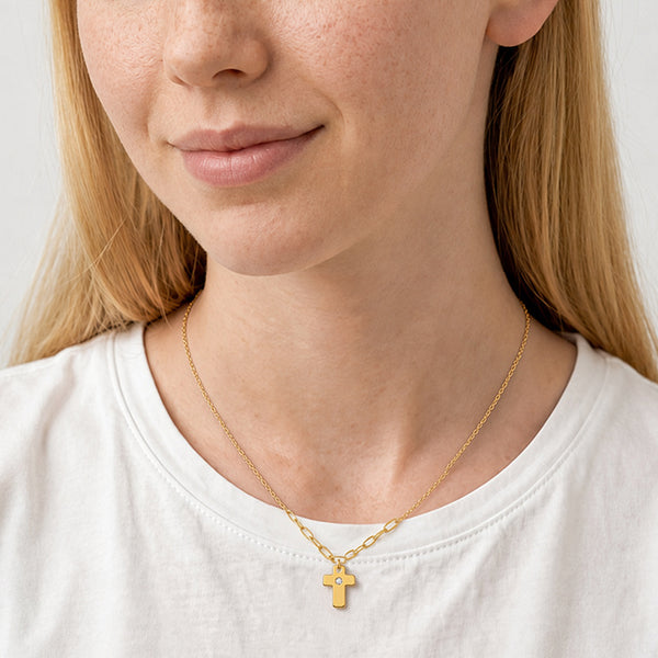 14k Cross Pendant CZ Teens Necklace