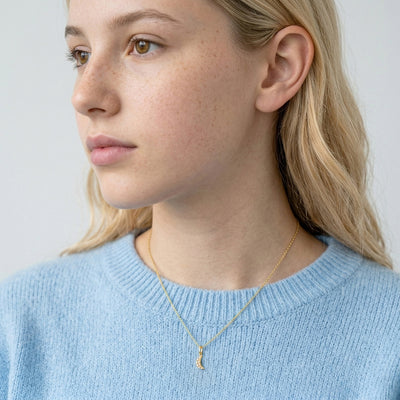 14k Gold Tiny CZ Encrusted Moon Teen Pendant