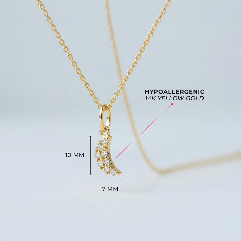 14k Gold Tiny CZ Encrusted Moon Teen Pendant