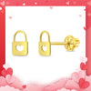 14k Gold Heart Lock Kids / Girls Safety Screw Back Earrings