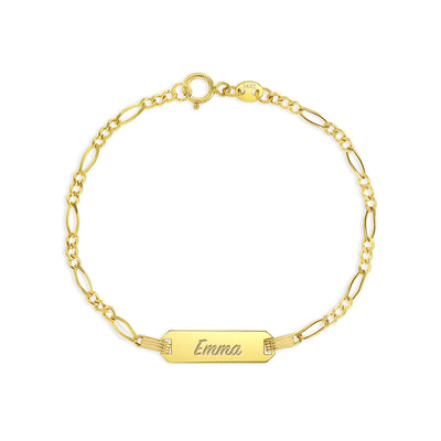 14k Gold Engravable ID Figaro Baby Toddler Kids Bracelet