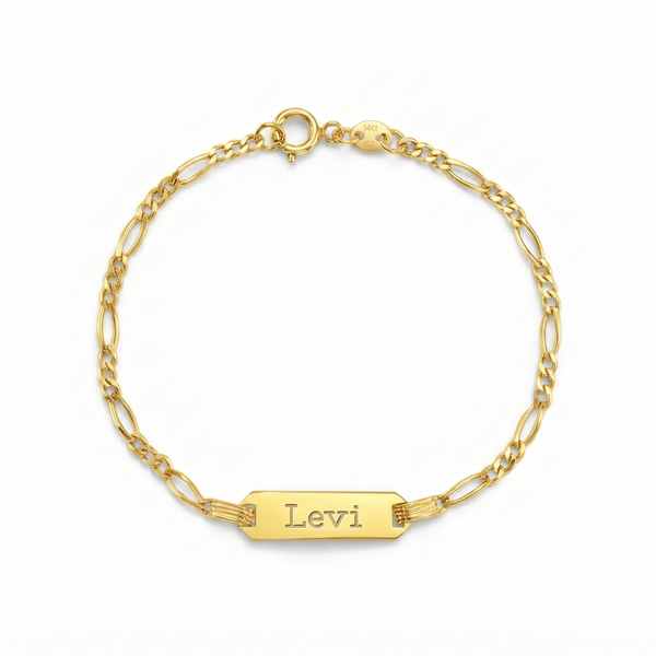 14k Engravable ID Figaro Boy's Bracelet