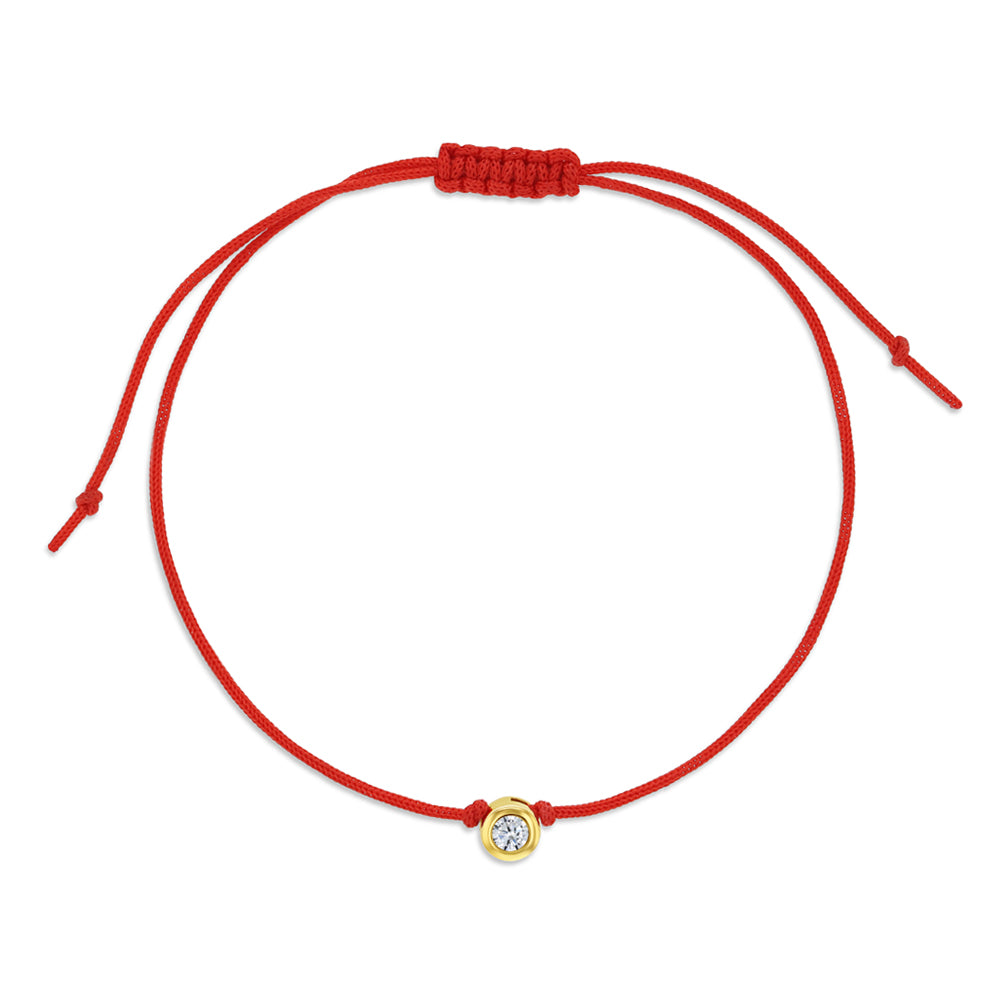 14k Gold Red Fortune Tiny Clear Round CZ Kids / Teen Bracelet