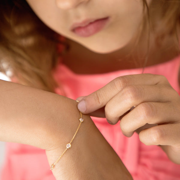 14k CZ Bezel Set Girls Bracelet