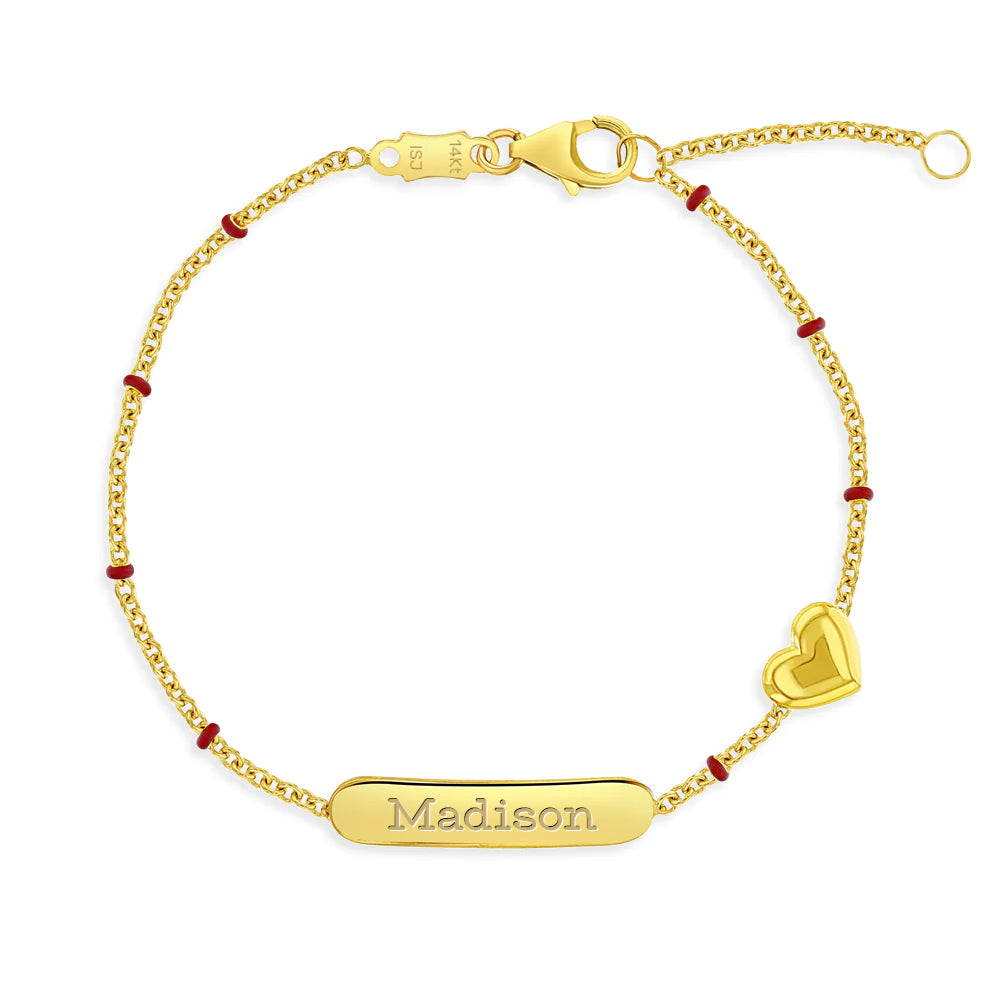 Trustmark Engravable 14K Yellow Gold Bar with Heart Charm Baby Bracele -  Trustmark Jewelers