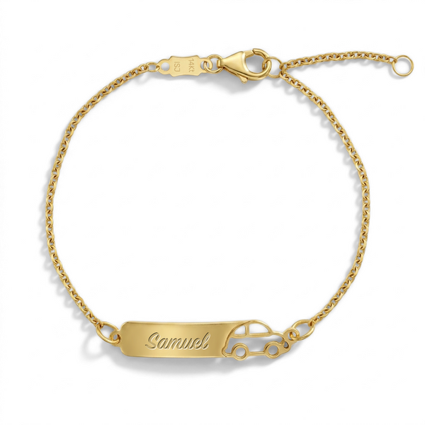14k Engravable Car Cut Out Kids Bracelet