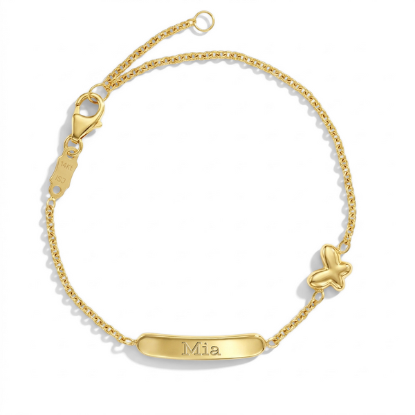 14k Engravable Puffed Butterfly Girls Bracelet