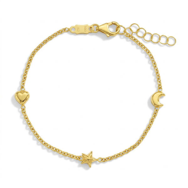 14k Polished Puffed Shapes Girls Bracelet