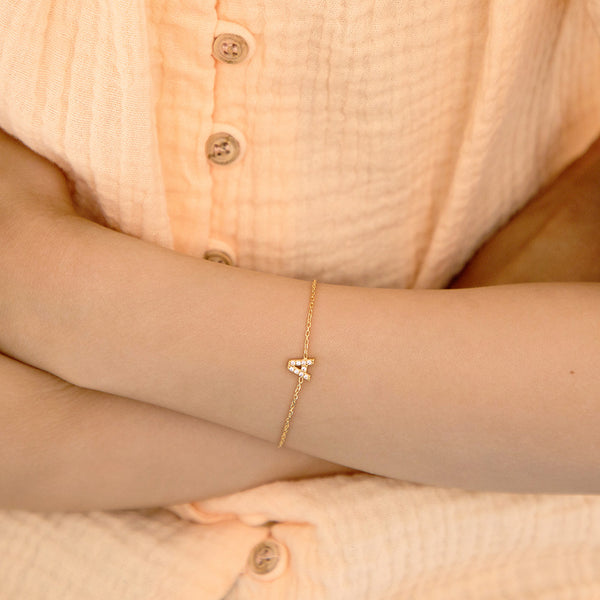 14k Clear CZ Initial Letter Girls Bracelet