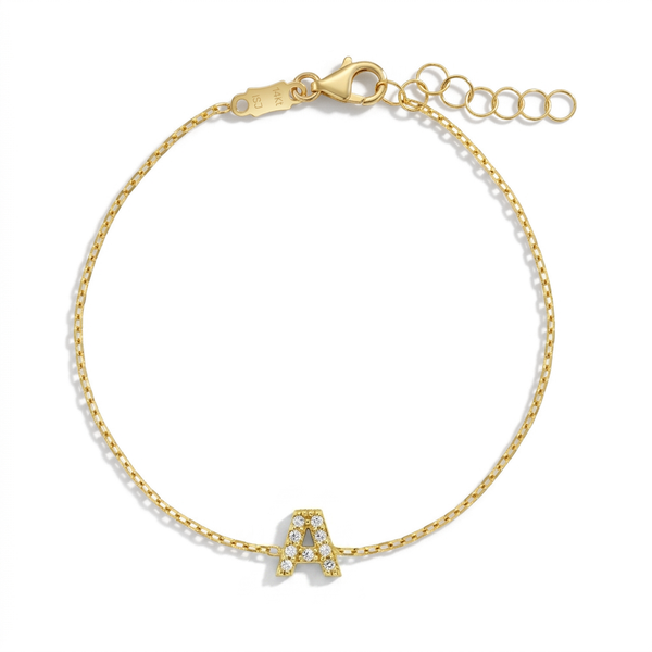 14k Clear CZ Initial Letter Girls Bracelet