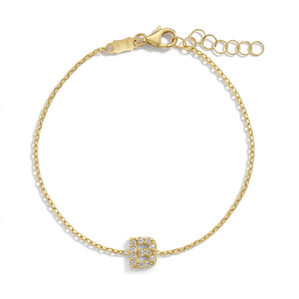 14k Clear CZ Initial Letter Girls Bracelet