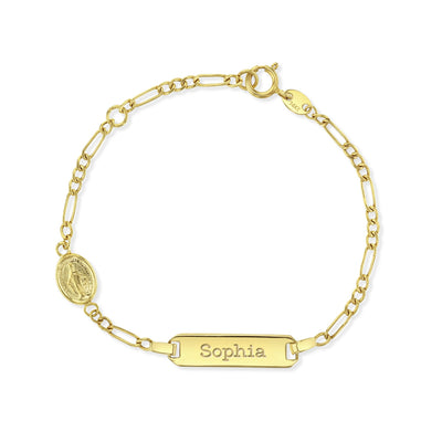 14k Gold Virgin Mary Tag ID Baby Toddler Kids Bracelet