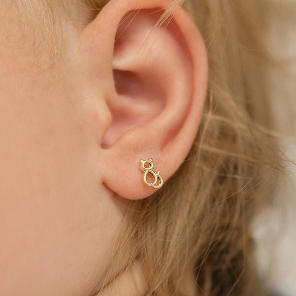 14k Perched Kitty Cat Girls Earrings