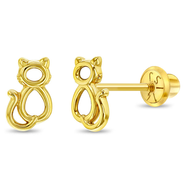 14k Perched Kitty Cat Girls Earrings