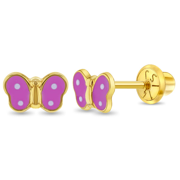 14k Polka Dot Butterfly Girls Earrings