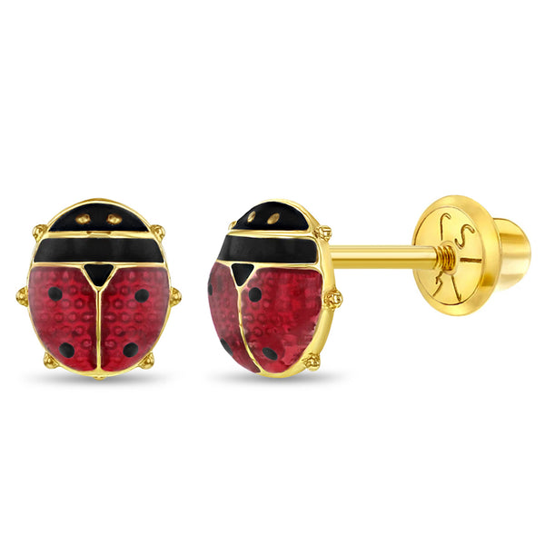14k Garden Ladybug Girls Earrings