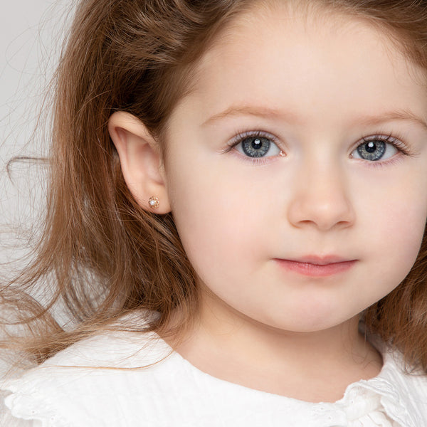 14k Flower & Pearl Classic Toddler Earrings
