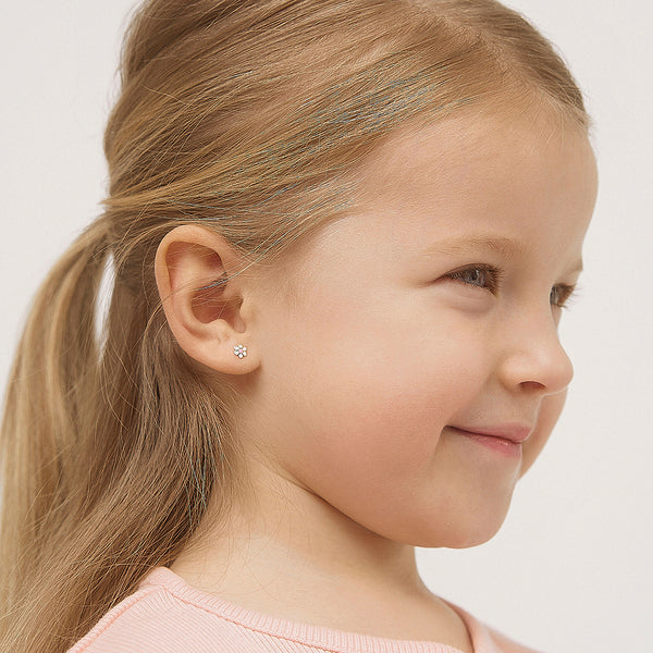 14k Enamel Daisy Kids Earrings
