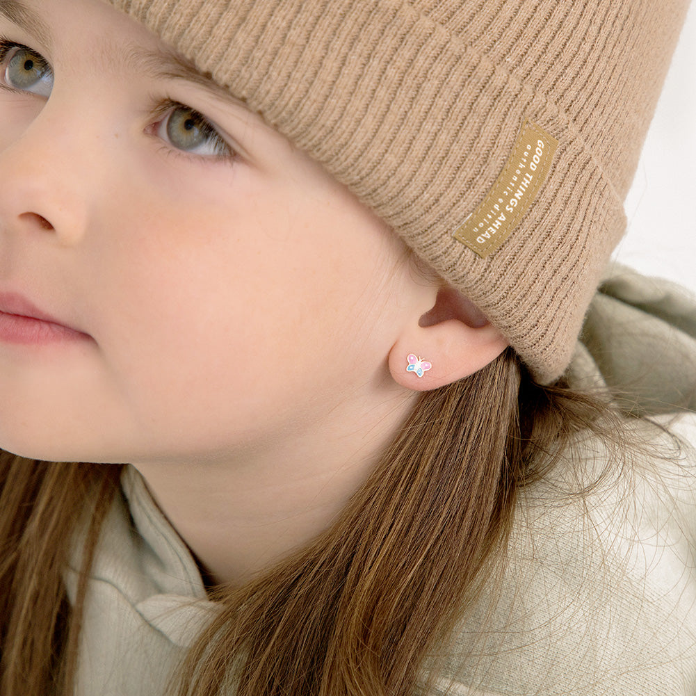 14kt Gold White Daisy Baby Earrings for babies and children-screw back  earrings