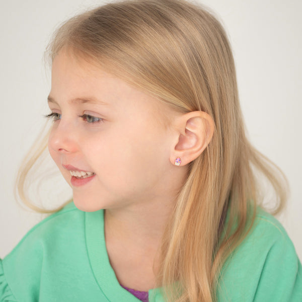 14k Colorful Cupcake Children's Earrings