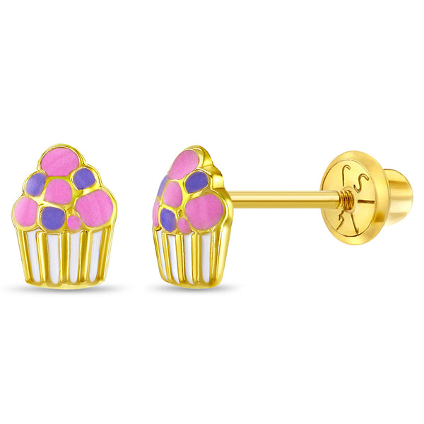 14k Colorful Cupcake Children's Earrings