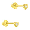 14k Gold Teenie Tiny CZ Heart 3mm Baby / Toddler / Kids Earrings Safety Screw Back