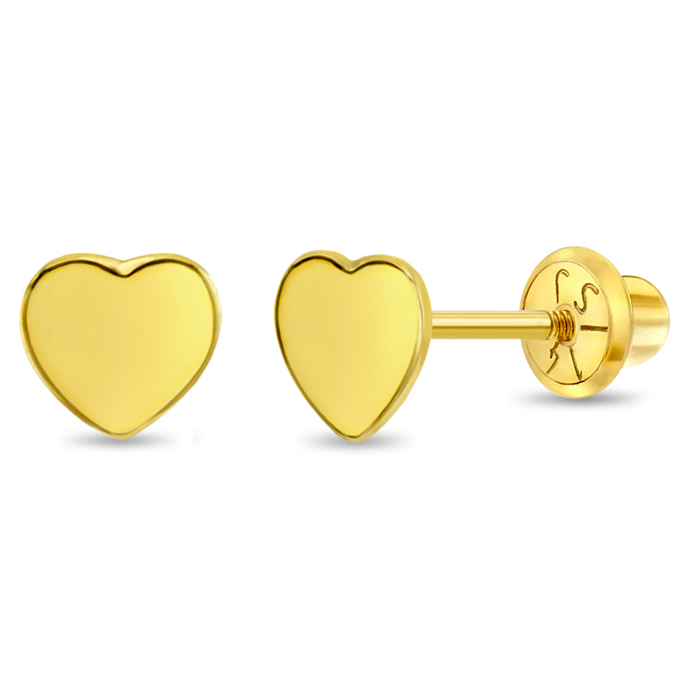 14k Gold Polished Heart Baby / Toddler / Kids Earrings Safety Screw Back