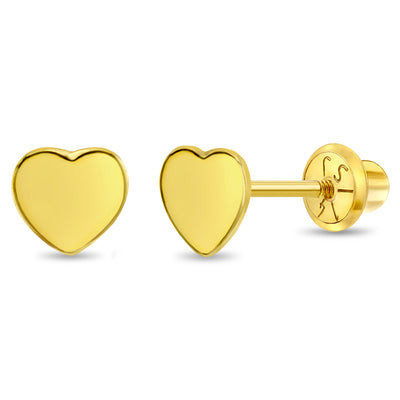 14k Gold Polished Heart Baby / Toddler / Kids Earrings Safety Screw Back